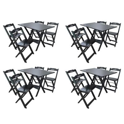 Kit 4 Conjuntos Mesa Dobrável Madeira 110x70 Com 4 Cadeiras Personalizada Hei Preta - Tarimatã