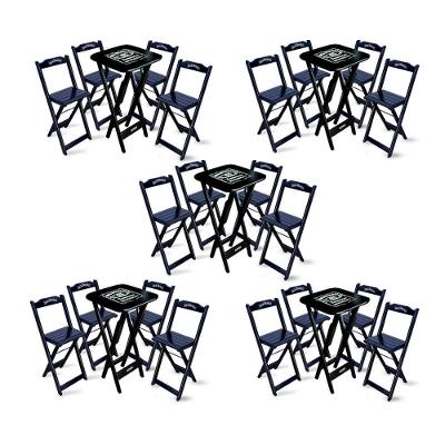 Kit 5 Conjuntos De Mesa Bistrô Dobrável Jack Daniel's Com 4 Banquetas De Madeira Preta