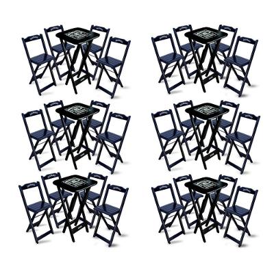 Kit 6 Conjuntos De Mesa Bistrô Dobrável Jack Daniel's Com 4 Banquetas De Madeira Preta