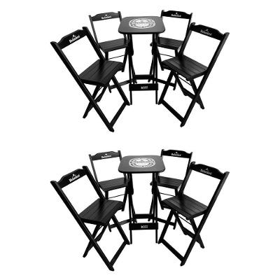 Kit 2 Conjuntos Bistrô Mesa Com 4 Banquetas Dobráveis De Madeira Personalizada Hei - Preta