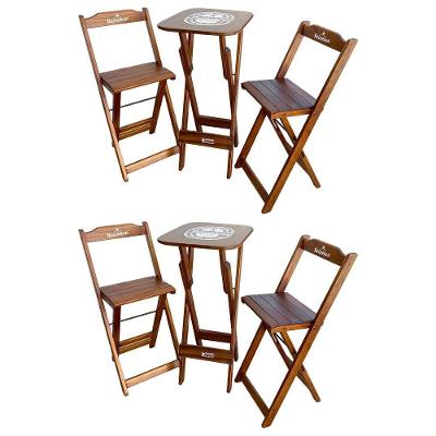 Kit 2 Conjuntos Bistrô Mesa Com 2 Banquetas Dobráveis De Madeira Personalizada Hei - Imbuia