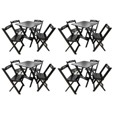 Kit 4 Conjuntos Mesa Dobrável Madeira 70x70 Com 4 Cadeiras Personalizada Jack Preta - Tarimatã