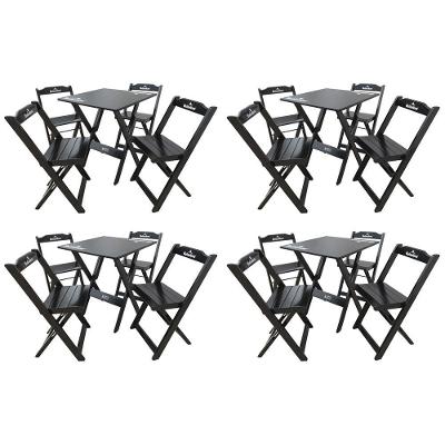 Kit 4 Conjuntos Mesa Dobrável Madeira 70x70 Com 4 Cadeiras Personalizada Hei Preta - Tarimatã