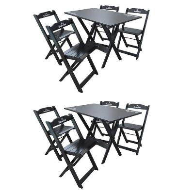 Kit 2 Conjuntos Mesa Dobrável Madeira 110x70 Com 4 Cadeiras Personalizada Hei Preta - Tarimatã