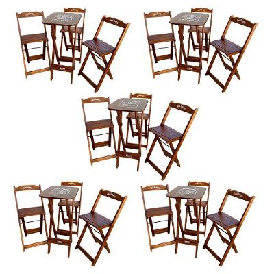 Kit 5 Conjuntos Bistrô Mesa Com 3 Banquetas Dobráveis De Madeira Personalizada Jack - Imbuia
