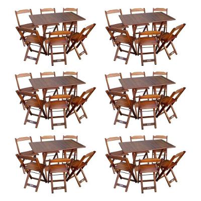 Kit 6 Conjuntos De Mesa Dobráveis De Madeira 70x110cm Com 6 Cadeiras Imbuia
