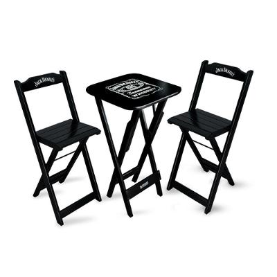 Mesa Bistrô Dobrável Jack Daniel's Com 2 Banquetas De Madeira Para Bares E Restaurantes Preta