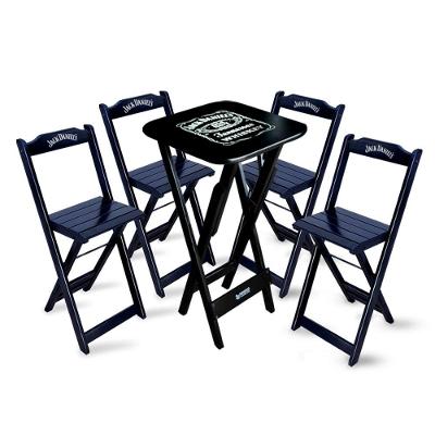 Conjunto De Mesa Bistrô Dobrável Jack Daniel's Com 4 Banquetas De Madeira Preta