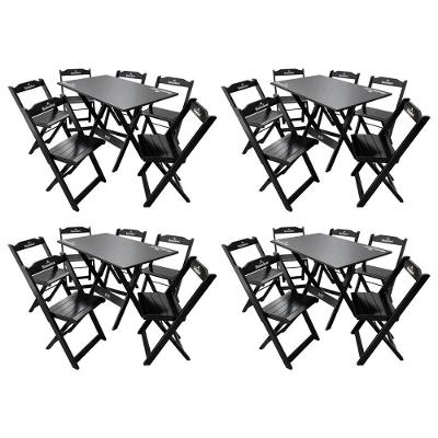 Kit 4 Conjuntos Mesa Dobrável Madeira 110x70 Com 6 Cadeiras Personalizada Hei Preta - Tarimatã