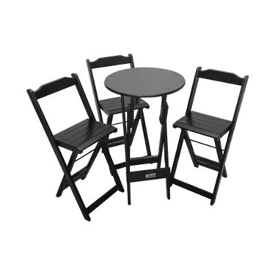 Mesa Bistrô Dobrável De Madeira Redonda Com 3 Banquetas Preta - Tarimatã