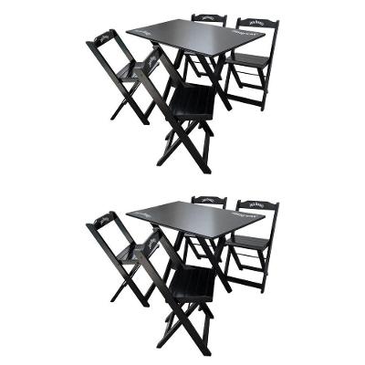Kit 2 Conjuntos Mesa Dobrável Madeira 110x70 Com 4 Cadeiras Personalizada Jack Preta - Tarimatã