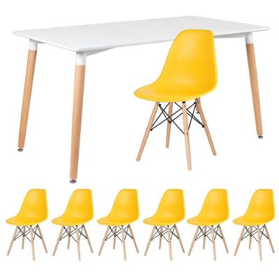 Mesa De Jantar 80 X 140 Cm Branco + 6 Cadeiras Amarelo
