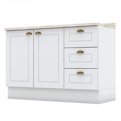 Balcão Pia 2 Portas E 3 Gavetas 120cm Americana Branco Com Tampo Calcare - Móveis Henn Branco-calcare