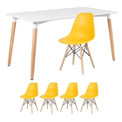 Mesa De Jantar 80 X 140 Cm Branco + 4 Cadeiras Amarelo