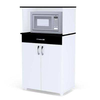 Balcão Cozinha Para Micro-ondas Carina Branco-preto - Ajl Móveis Branco-preto