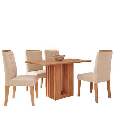 Mesa De Jantar Ariela 130x80 Com Tampo Em Mdf E 4 Cadeiras Nicole Cinamomo-suede Nude - Cimol Móveis Cinamomo-suede Nude