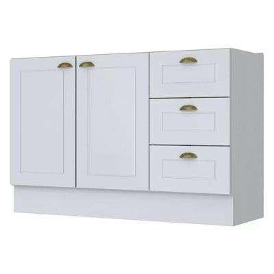 Balcão Pia 2 Portas E 3 Gavetas 120cm Americana Branco - Móveis Henn Branco Hp