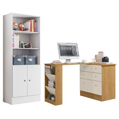 Conjunto Gamer Armário 2 Portas E Mesa Giratória Branco-freijó-off White Fosco - Qmovi Branco-freijó-off White Fosco
