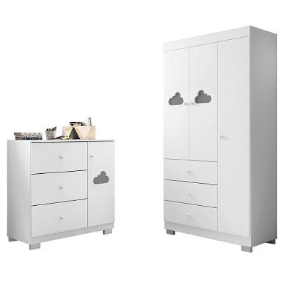 Jogo De Quarto Infantil Ane Com Guarda Roupa 3 Portas E Cômoda Branco - Phoenix Baby Branco