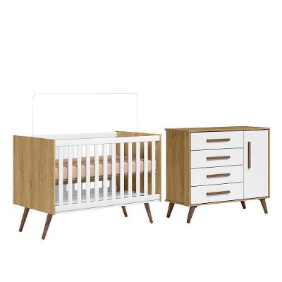 Jogo De Quarto Infantil Q Encanto Retrô Com Cômoda E Berço Freijó-branco Acetinado - Qmovi Freijó-branco Acetinado