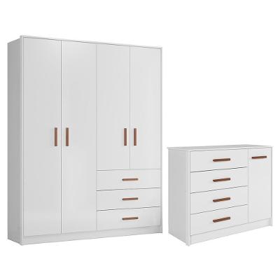 Jogo De Quarto Infantil Pérola Guarda Roupa E Cômoda Branco - Peternella Móveis Branco