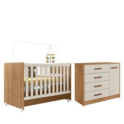 Jogo De Quarto Infantil Pérola Cômoda E Berço Nature-off White - Peternella Móveis Nature-off White
