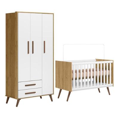 Jogo De Quarto Infantil Q Encanto Retrô Com Guarda Roupa E Berço Freijó-branco Acetinado - Qmovi Freijó-branco Acetinado