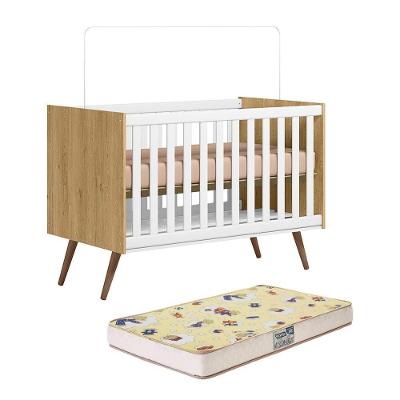 Berço Mini Cama Q Encanto Retrô Freijó-branco Acetinado Com Colchão Supreme - Qmovi Freijó-branco Acetinado