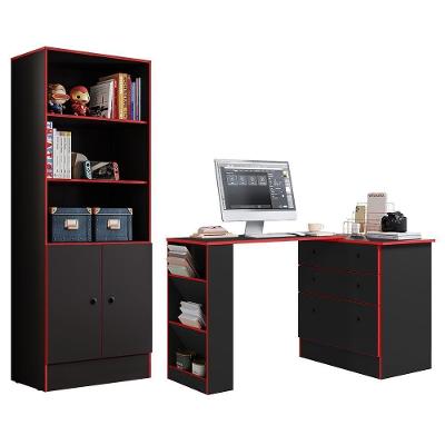 Conjunto Gamer Armário 2 Portas E Mesa Giratória Preto Fosco-vermelho - Qmovi Preto Fosco-vermelho
