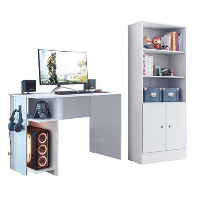 Conjunto Gamer Armário 2 Portas E Mesa Para Computador 3875 Branco - Qmovi Branco