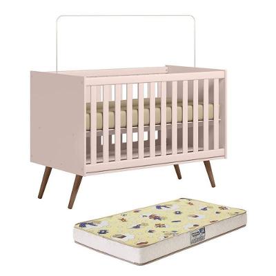 Berço Mini Cama Q Encanto Retrô Rosa Com Colchão Supreme - Qmovi Rosa