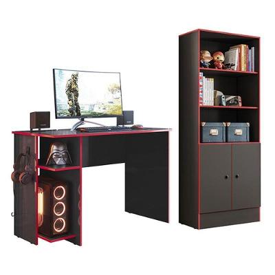 Conjunto Gamer Armário 2 Portas E Mesa Para Computador 3875 Preto-vermelho - Qmovi Preto-vermelho