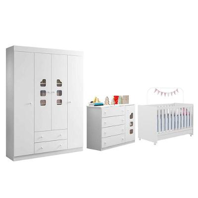 Dormitório Infantil Lívia Guarda Roupa, Cômoda E Berço Encanto Branco - Phoenix Baby Branco