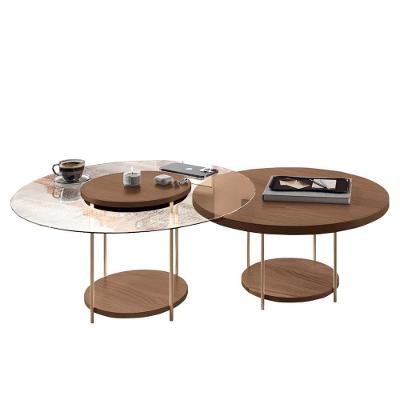 Conjunto De Mesas De Centro Sky Com Tampo De Vidro E Em Mdf Castanho - Hb Móveis Castanho