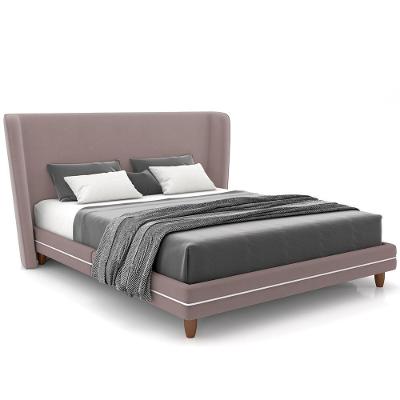 Cabeceira Casal Nilo 140cm Com Cama Pés Madeira Suném P05 Veludo Rosê - Lyam Decor
