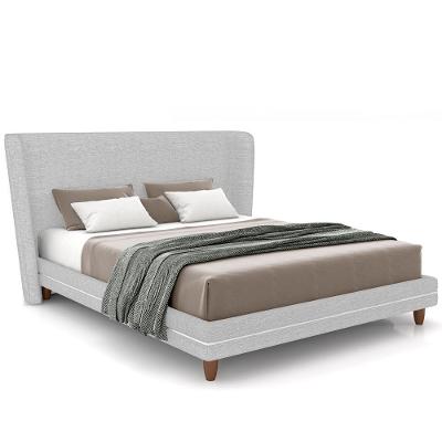Cabeceira Casal Nilo 160cm Com Cama Pés Madeira Suném P05 Linho Cinza Claro - Lyam Decor