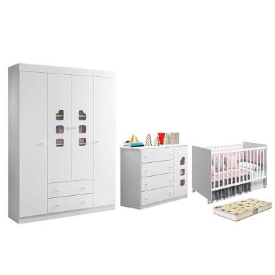 Dormitório Lívia Guarda Roupa, Cômoda E Berço Tico Branco Com Colchão Supreme - Phoenix Baby Branco