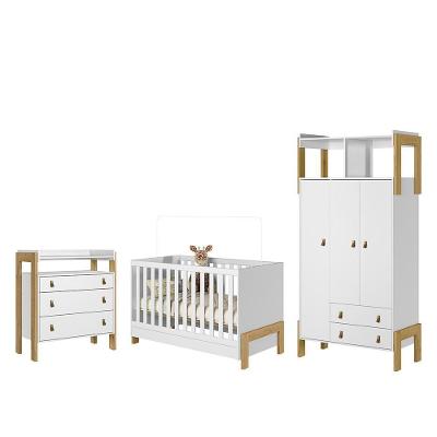 Dormitório Infantil Fantasia Guarda Roupa, Cômoda E Berço Branco Acetinado - Qmovi Branco Acetinado