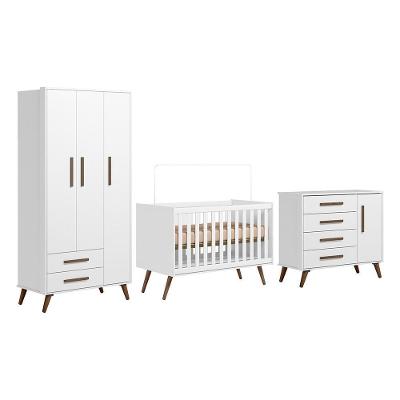Dormitório Infantil Q Encanto Retrô Guarda Roupa, Cômoda E Berço Branco Acetinado - Qmovi Branco Acetinado