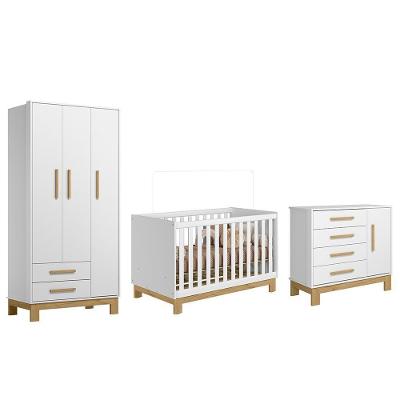 Dormitório Infantil Q Encanto Slim Guarda Roupa, Cômoda E Berço Branco Acetinado - Qmovi Branco Acetinado