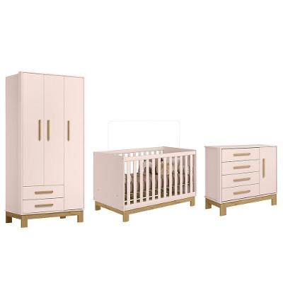 Dormitório Infantil Q Encanto Slim Guarda Roupa, Cômoda E Berço Rosa Acetinado - Qmovi Rosa Acetinado