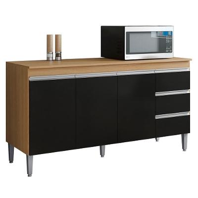 Balcão Pia Andréia 150cm Amêndoa-preto Com Tampo Mdp - Ajl Móveis Amêndoa-preto