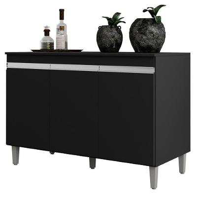 Balcão Pia Manu 120cm Preto Com Tampo Mdp - Ajl Móveis Preto