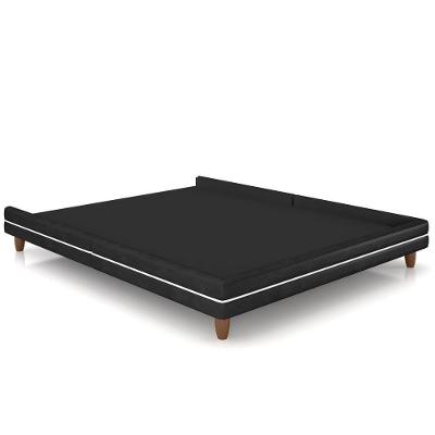 Cama Casal Base Box Pés Madeira 160cm Suném P05 Couríssimo Preto - Lyam Decor