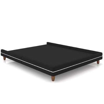 Cama Casal Base Box Pés Madeira 203cm Suném P05 Veludo Preto - Lyam Decor