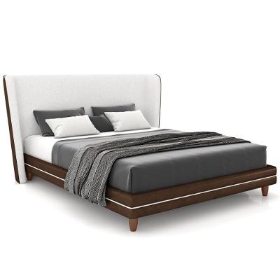 Cabeceira Casal Nilo 140cm Com Cama Pés Madeira Suném P05 Couríssimo Marrom Bouclê Cru - Lyam Decor