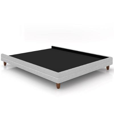 Cama Casal Base Box Pés Madeira 203cm Suném P05 Linho Cinza Claro - Lyam Decor