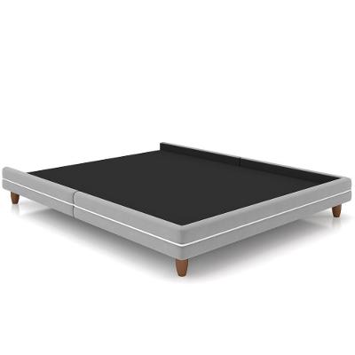 Cama Casal Base Box Pés Madeira 168cm Suném P05 Veludo Cinza - Lyam Decor