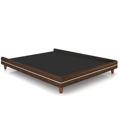 Cama Casal Base Box Pés Madeira 195cm Suném P05 Couríssimo Marrom - Lyam Decor