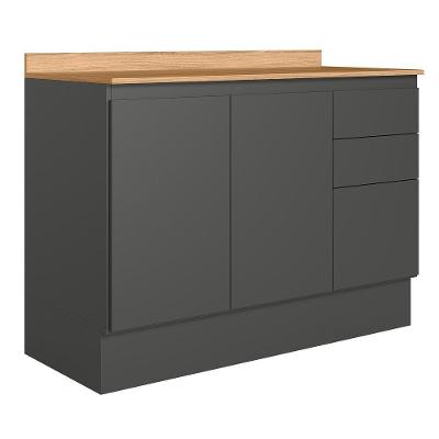 Balcão De Cozinha Acácia Touch 120cm Chumbo-freijó Com Rodapé E Tampo Mdp - Nicioli Chumbo-freijó